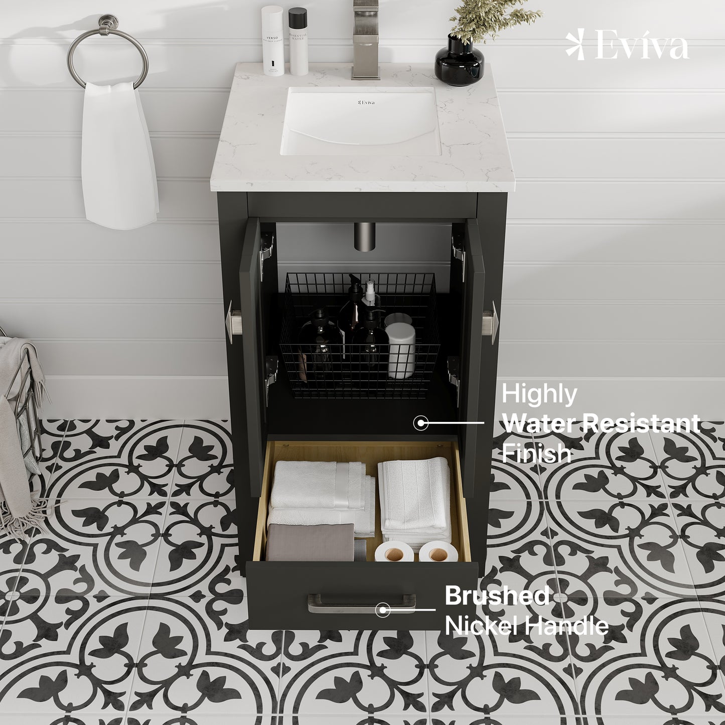 London 20"W x 18"D Espresso Bathroom Vanity with Carrara Quartz Countertop and Undermount Porcelain Sink