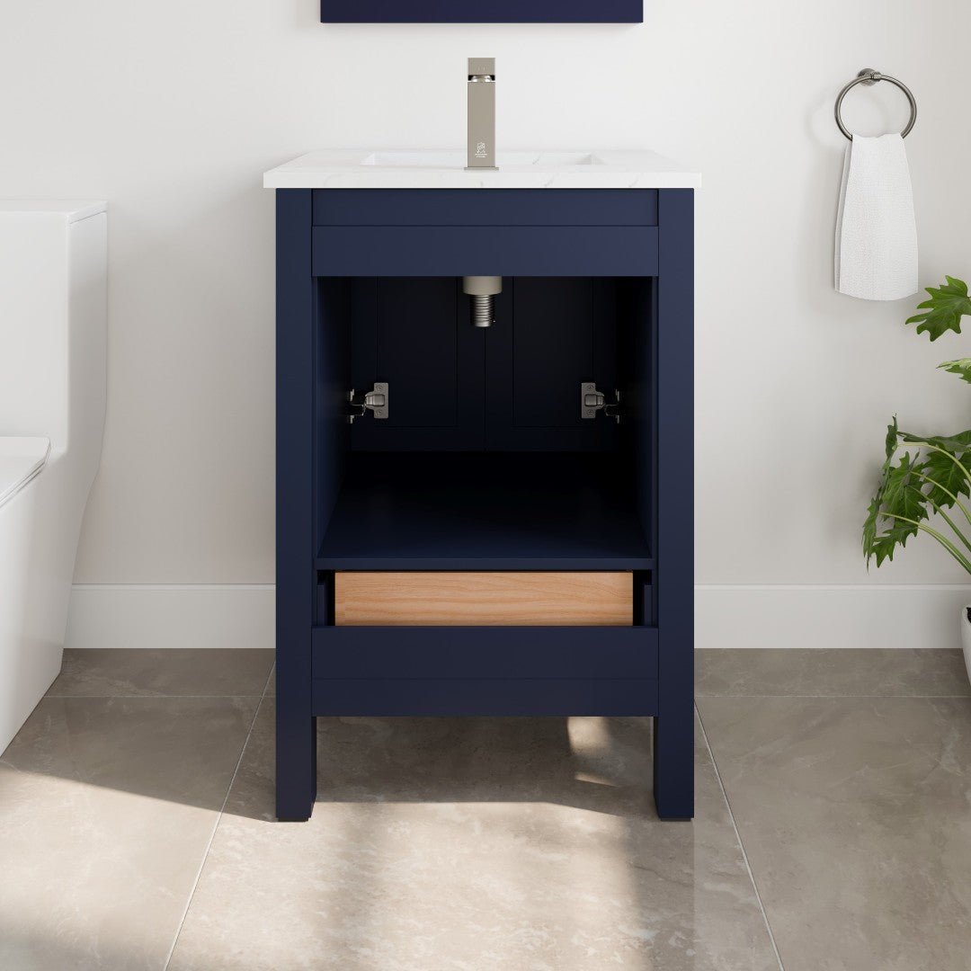 London 24 in. Blue Single Sink Bath Vanity with Carrara Quartz Top and Undermount Porcelain Sink - Bathroom Vanity by Eviva