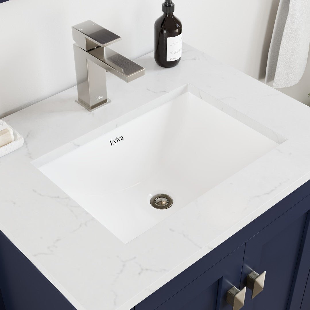 London 24 in. Blue Single Sink Bath Vanity with Carrara Quartz Top and Undermount Porcelain Sink - Bathroom Vanity by Eviva