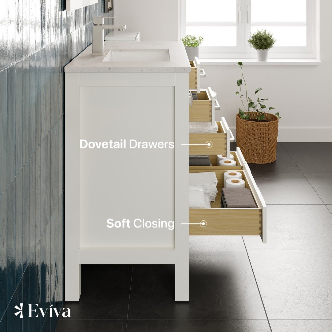 London 38 in. White Single Sink Bath Vanity with Carrara Quartz Top and Undermount Porcelain Sink - Bathroom Vanity by Eviva