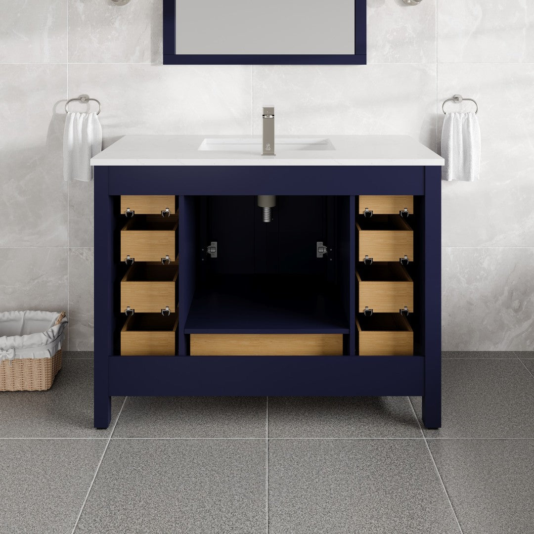 London 42 in. Blue Single Sink Bath Vanity with Carrara Quartz Top and Undermount Porcelain Sink