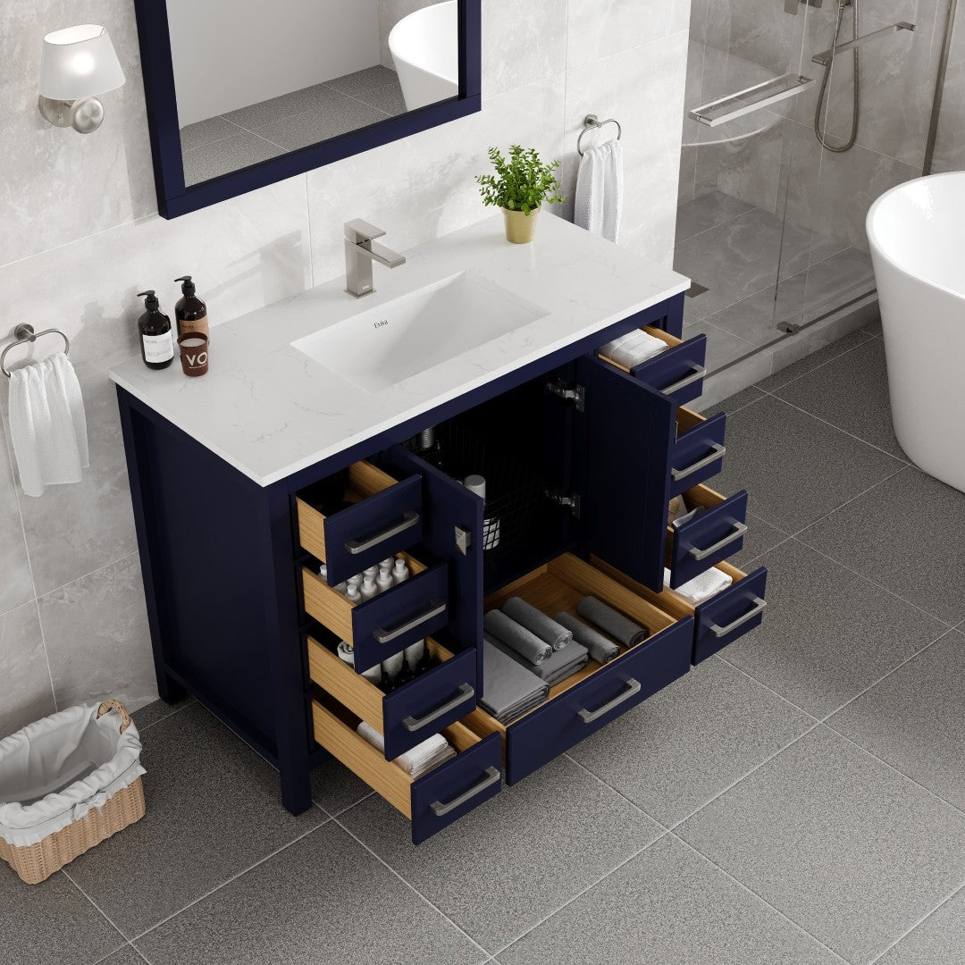 London 42 in. Blue Single Sink Bath Vanity with Carrara Quartz Top and Undermount Porcelain Sink