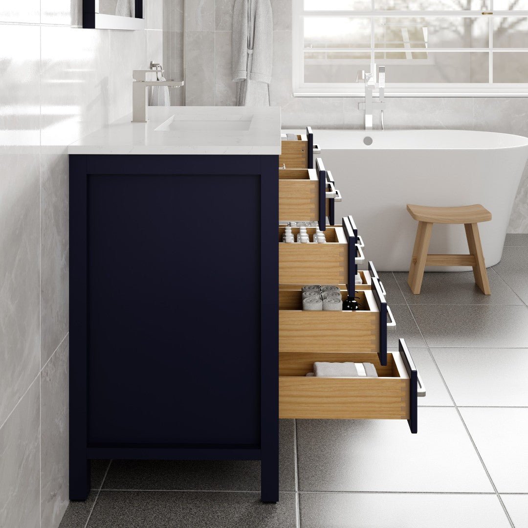 London 42 in. Blue Single Sink Bath Vanity with Carrara Quartz Top and Undermount Porcelain Sink - Bathroom Vanity by Eviva