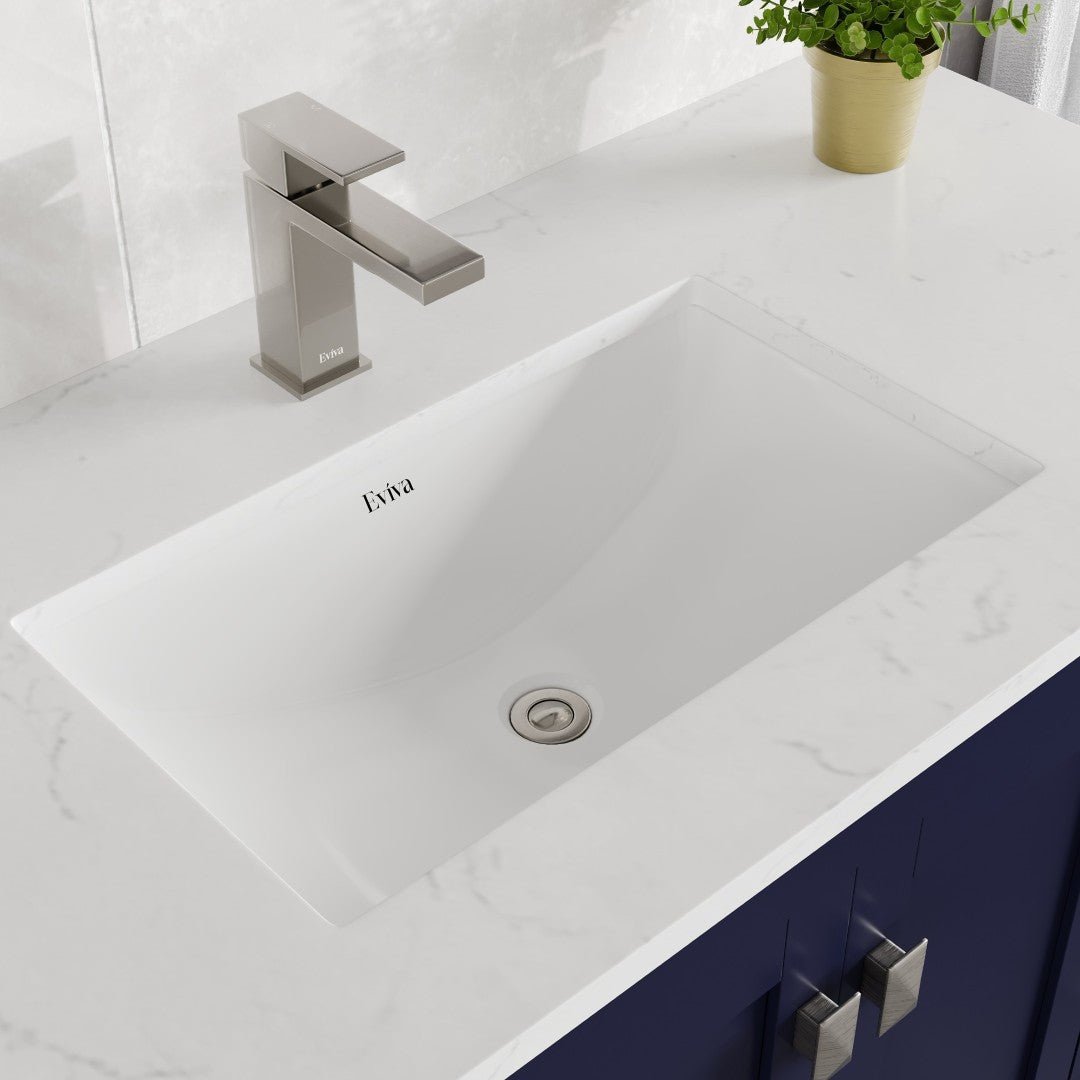 London 42 in. Blue Single Sink Bath Vanity with Carrara Quartz Top and Undermount Porcelain Sink - Bathroom Vanity by Eviva