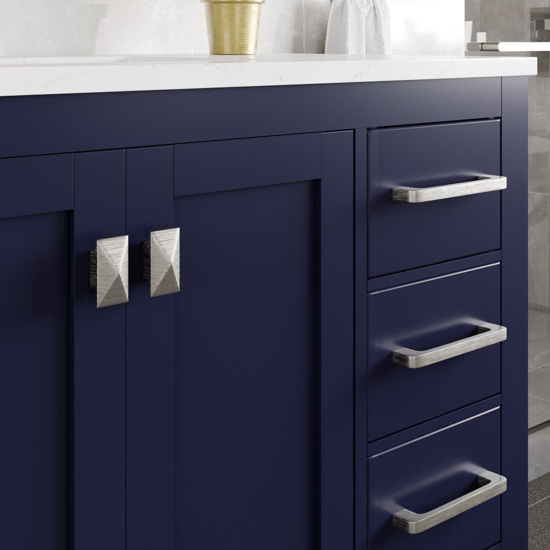 London 42 in. Blue Single Sink Bath Vanity with Carrara Quartz Top and Undermount Porcelain Sink - Bathroom Vanity by Eviva
