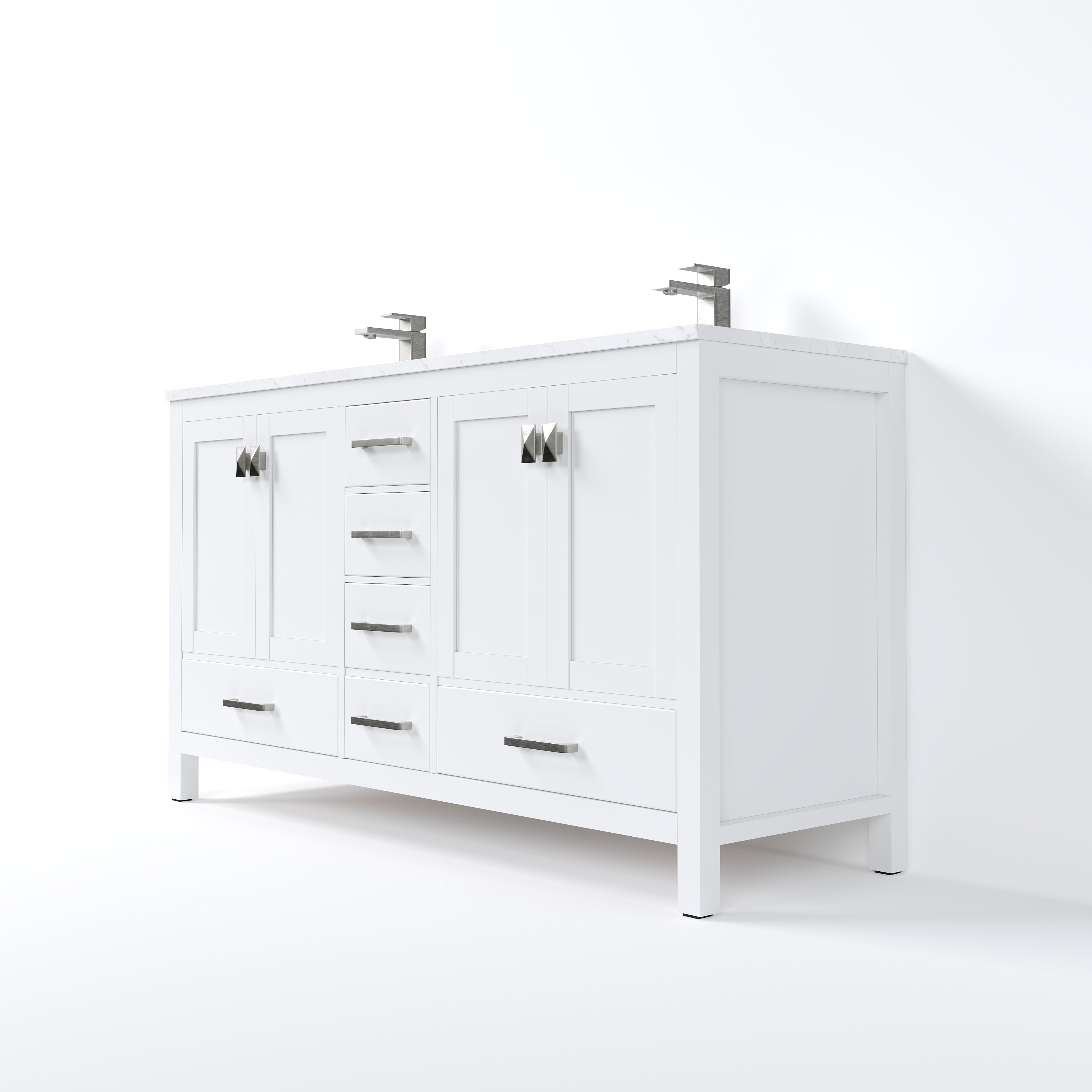 London 60 in. White Double Sink Bath Vanity with Carrara Quartz Top and Undermount Porcelain Sinks