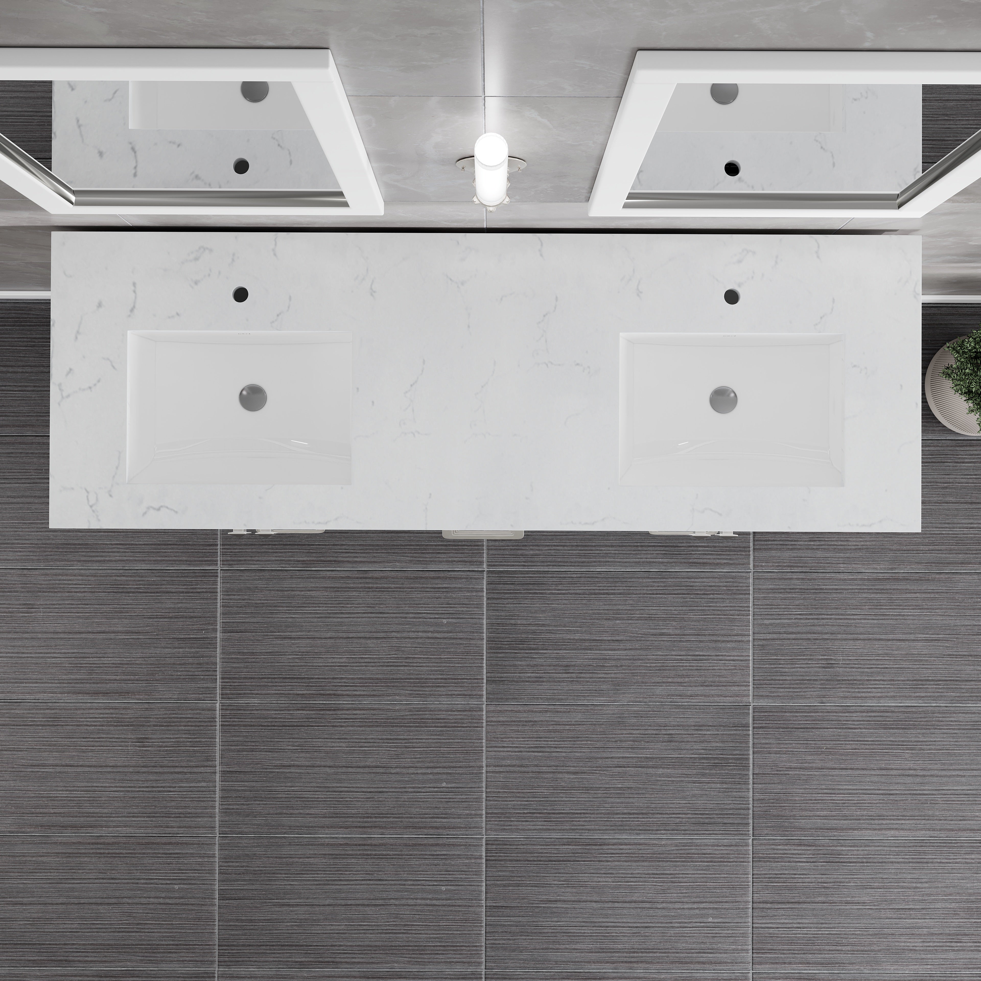 London 60 in. White Double Sink Bath Vanity with Carrara Quartz Top and Undermount Porcelain Sinks