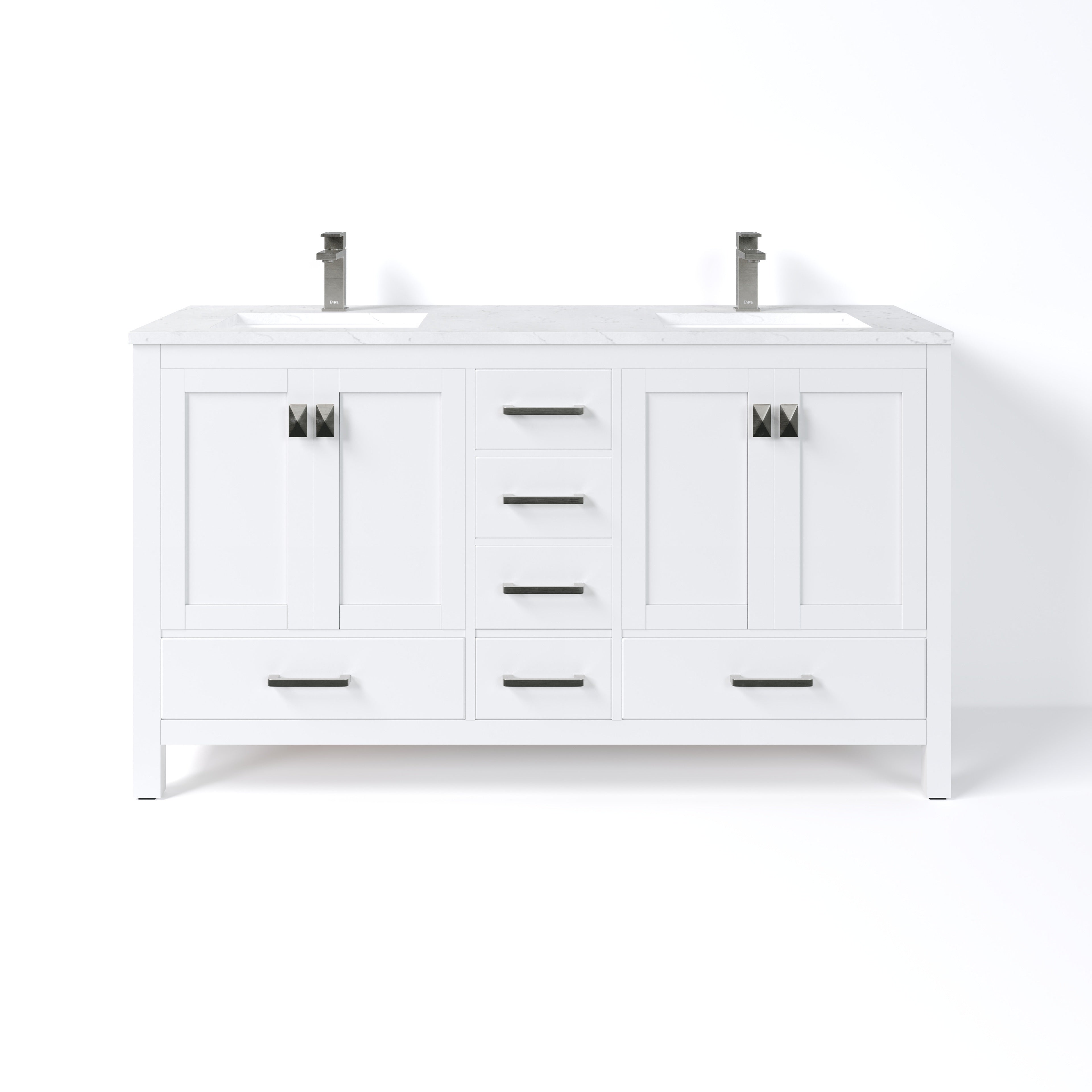 London 60 in. White Double Sink Bath Vanity with Carrara Quartz Top and Undermount Porcelain Sinks