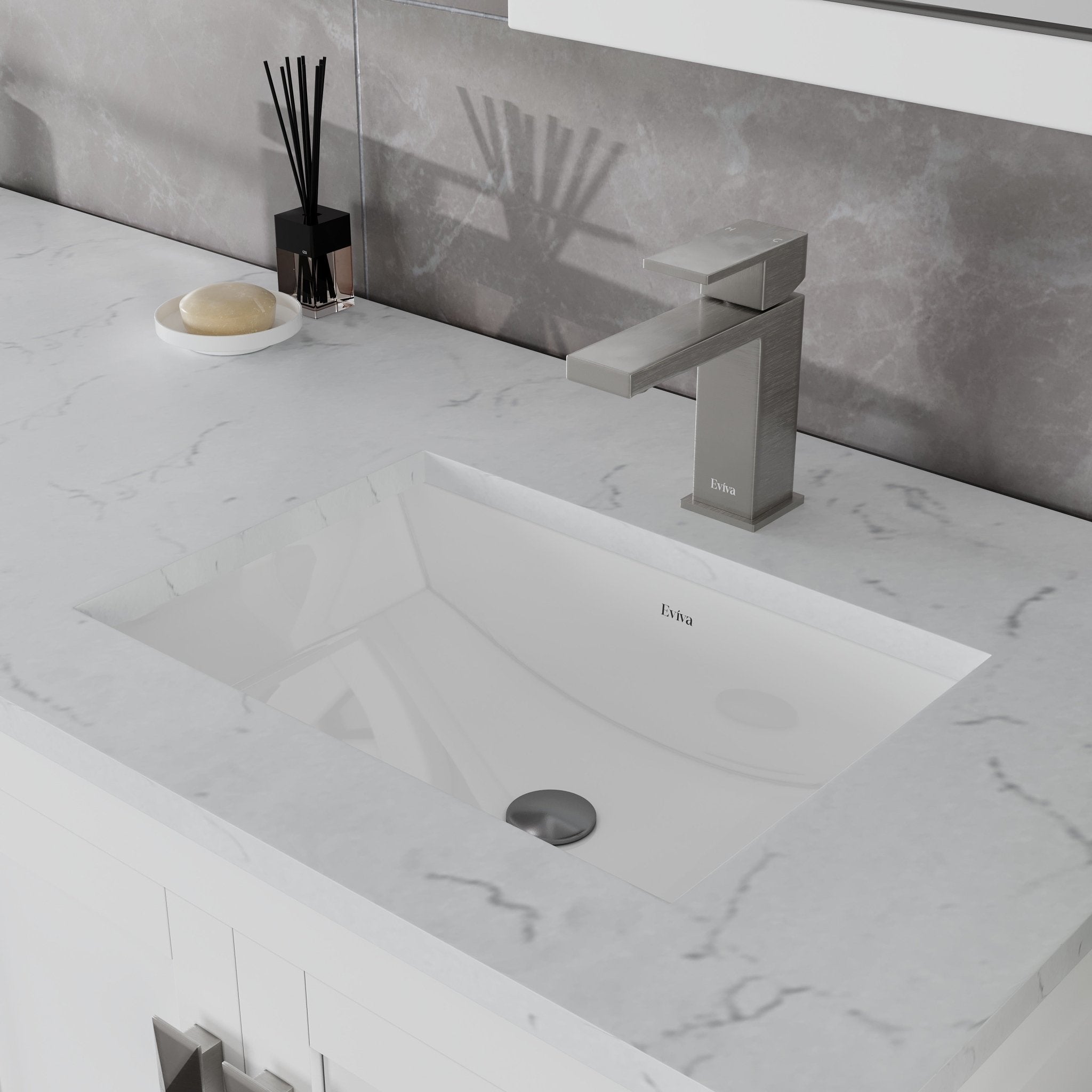 London 60 in. White Double Sink Bath Vanity with Carrara Quartz Top and Undermount Porcelain Sinks - Bathroom Vanity by Eviva