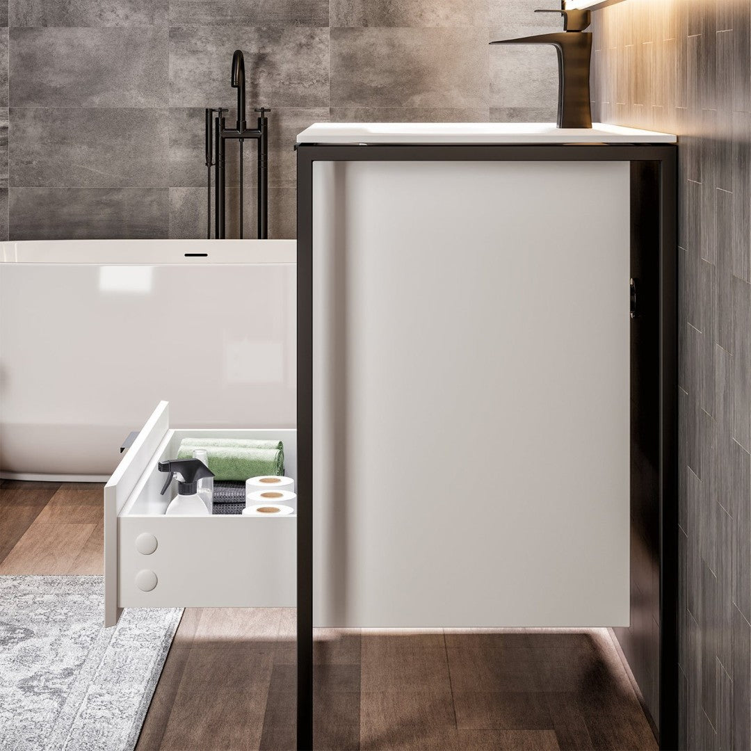 Moma 24 in. White Wall Mount Single Sink Bath Vanity with Solid Surface Top and Integrated Sink