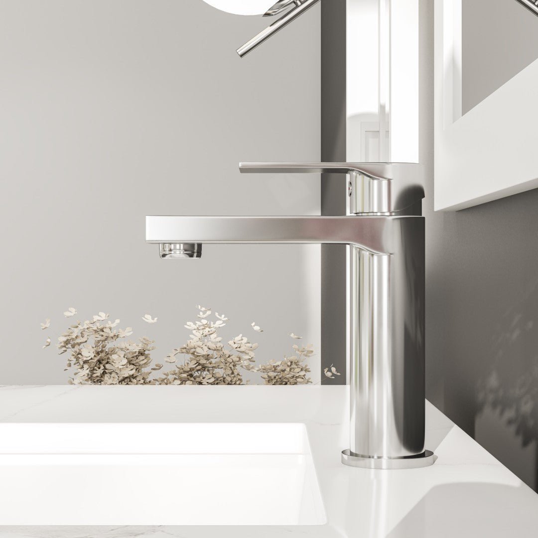 Eviva Pure Single - Handle Waterfall Single - Hole Bathroom Faucet with Deckplate Included in Brushed Nickel - Bathroom Faucet by Eviva