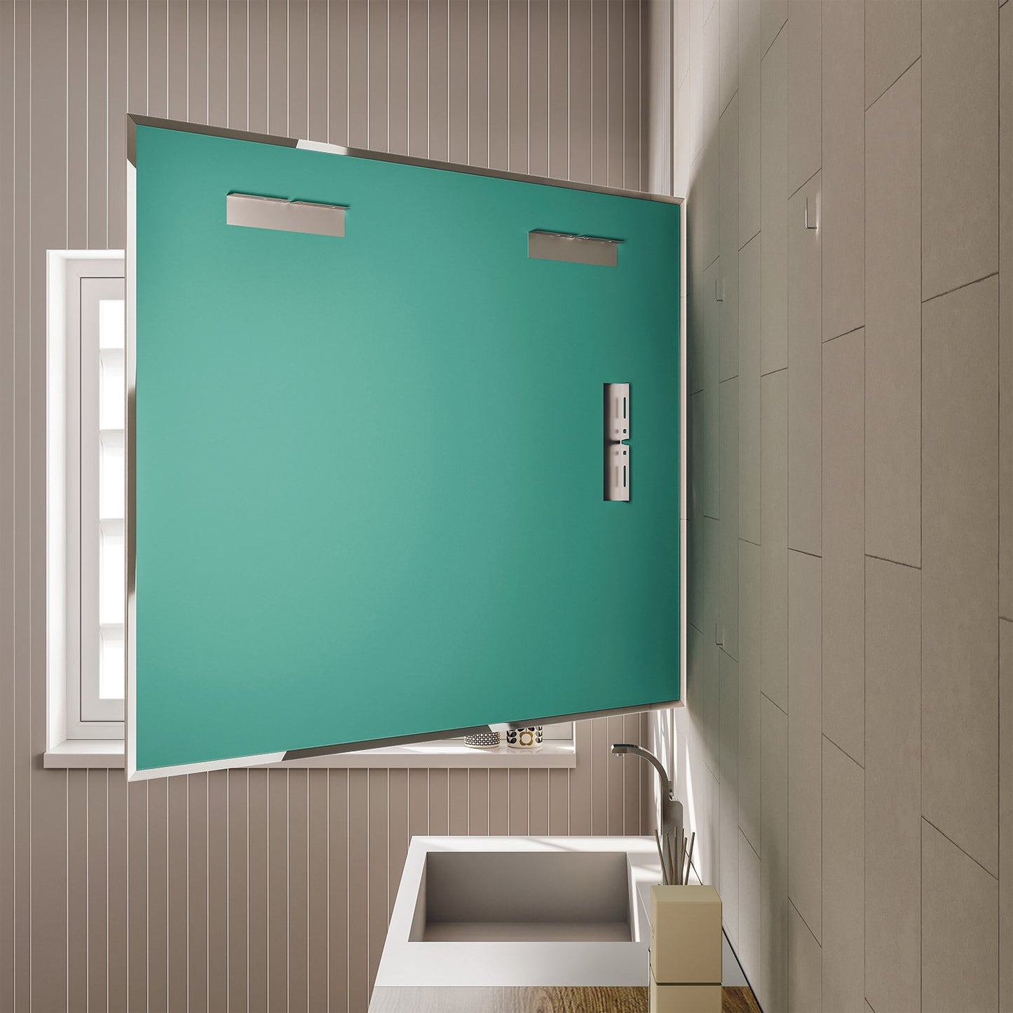 Eviva Sax 42 in. Polished Chrome Framed Bathroom Wall Mirror