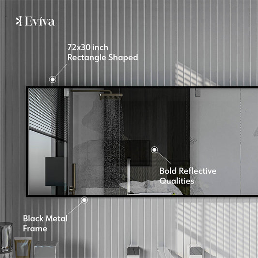 EVIVA Black 72X30 Inch Modern Framed Bathroom Mirror