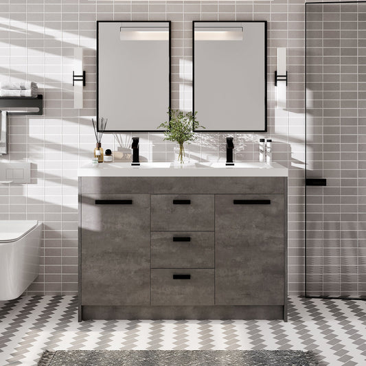 Lugano 48"W x 20" D Cement Gray Double Sink Bathroom Vanity with Acrylic Countertop and Integrated Sink