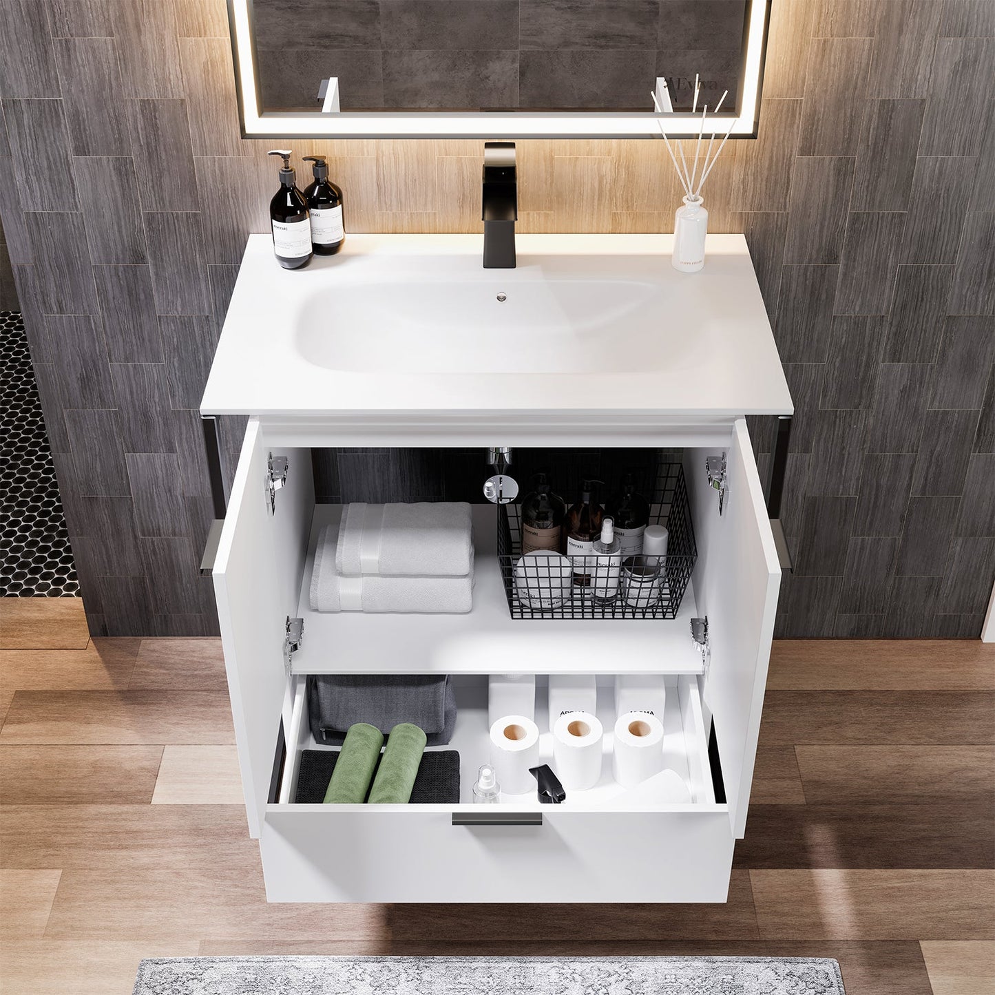 Moma 32"W x 18"D White Bathroom Vanity with Solid Surface Countertop and Integrated Sink