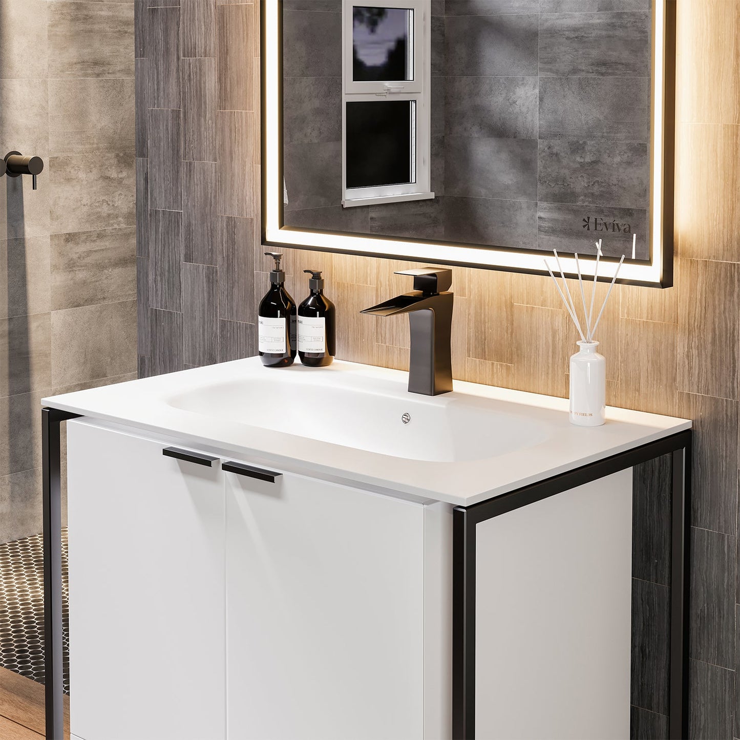 Moma 32"W x 18"D White Bathroom Vanity with Solid Surface Countertop and Integrated Sink