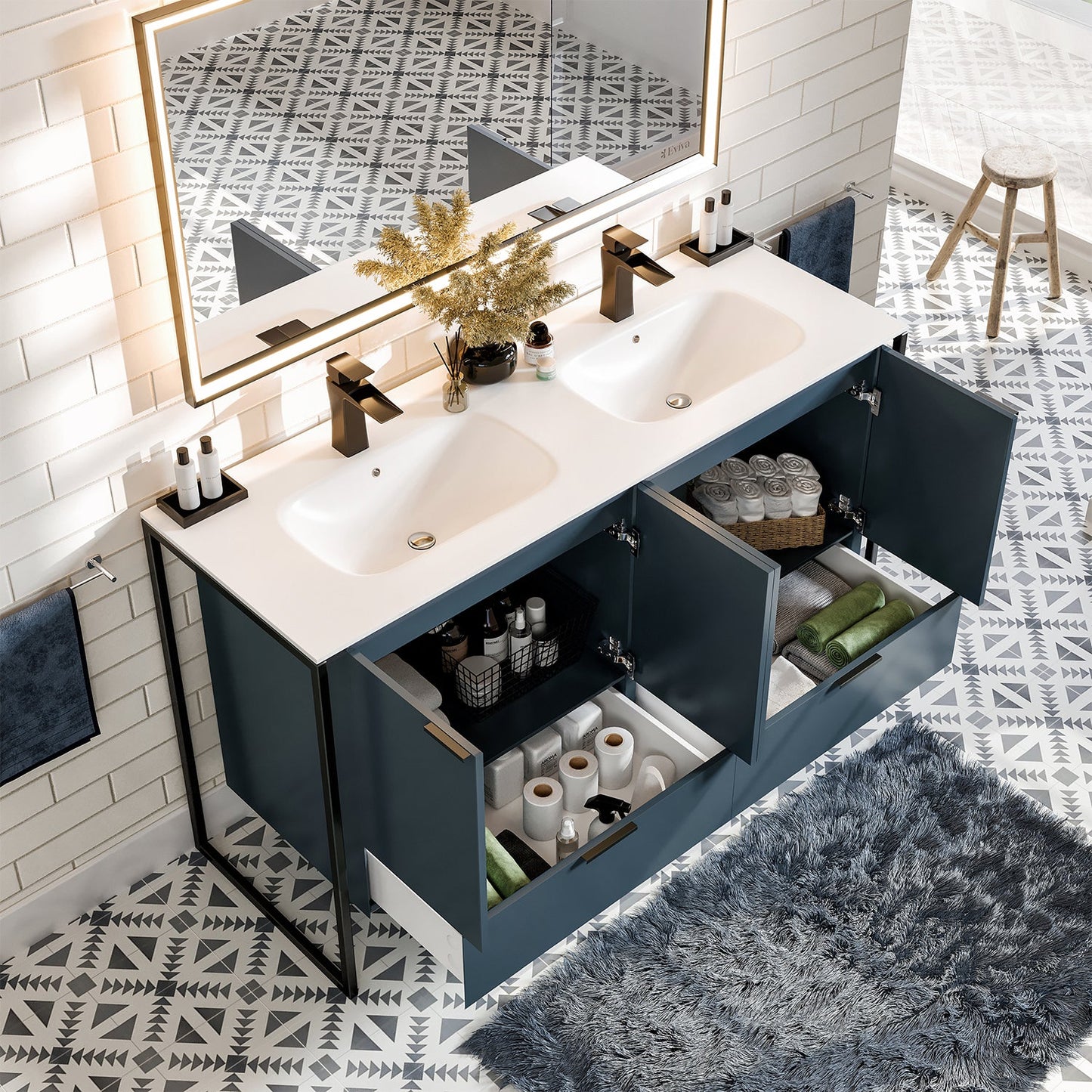 Moma 48"W x 18"D Blue Bathroom Vanity with Solid Surface Countertop and Integrated Sink