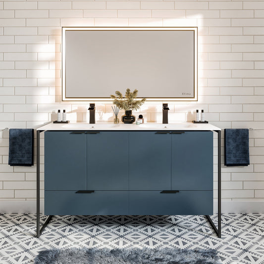 Moma 48"W x 18"D Blue Wall Mount Bathroom Vanity with Solid Surface Countertop and Integrated Sink