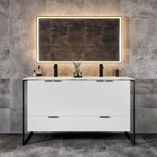 Moma 48"W x 18"D White Wall Mount Bathroom Vanity with Solid Surface Countertop and Integrated Sink