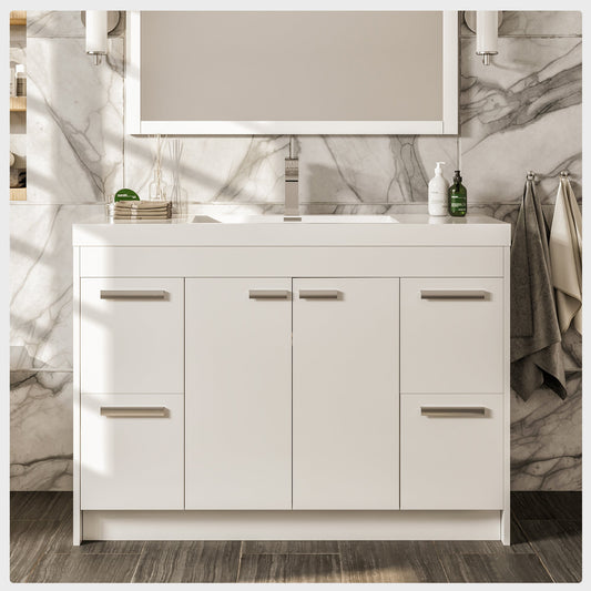 Lugano 42"W x 20" D White Bathroom Vanity with Acrylic Countertop and Integrated Sink