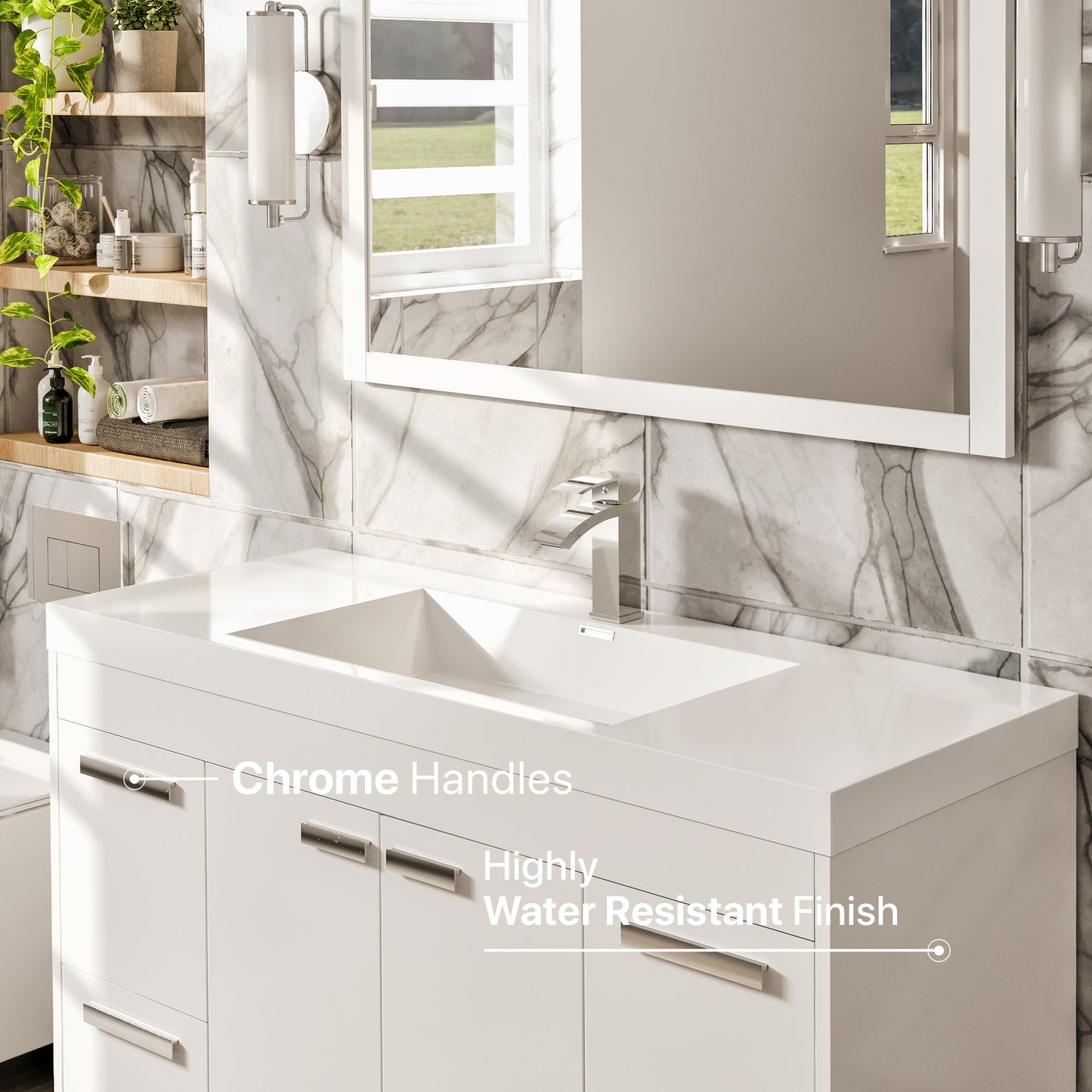 Lugano 42"W x 20"D White Bathroom Vanity with Acrylic Countertop and Integrated Sink
