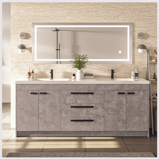 Lugano 72"W x 20" D Cement Gray Double Sink Bathroom Vanity with Acrylic Countertop and Integrated Sink