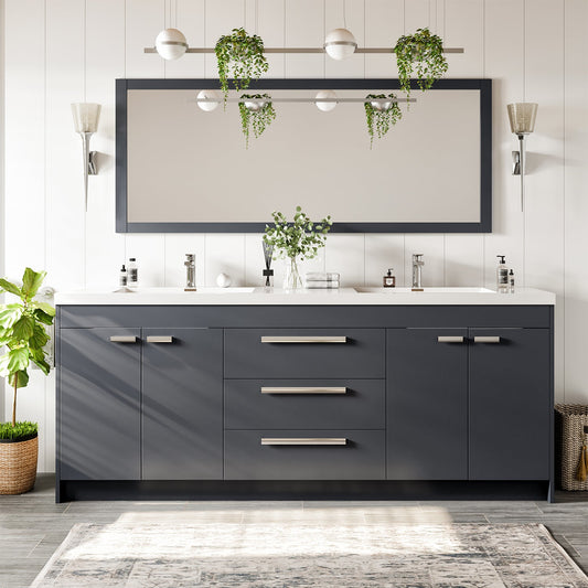 Lugano 84"W x 20" D Gray Double Sink Bathroom Vanity with Acrylic Countertop and Integrated Sink