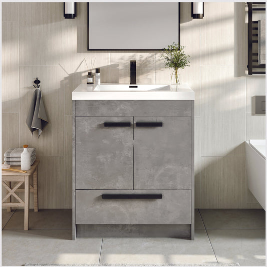 Lugano 24"W x 19D Cement Gray Bathroom Vanity with Acrylic Countertop and Integrated Sink