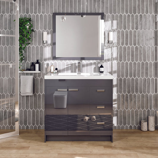 Lugano 36"W x 20"D Gray Bathroom Vanity with Acrylic Countertop and Integrated Sink