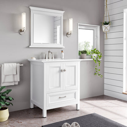 Britney 30 in. White Single Sink Bath Vanity with Carrara Quartz Top and Undermount Porcelain Sink - Bathroom Vanity by Eviva