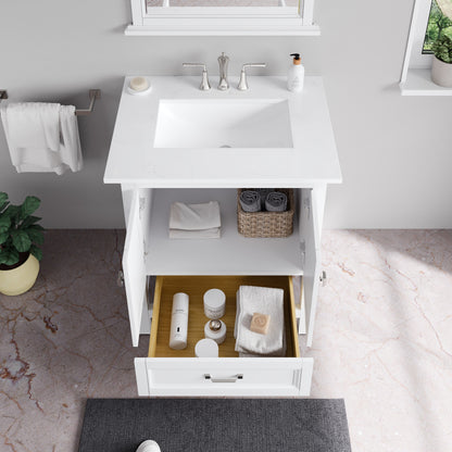 Britney 30 in. White Single Sink Bath Vanity with Carrara Quartz Top and Undermount Porcelain Sink - Bathroom Vanity by Eviva