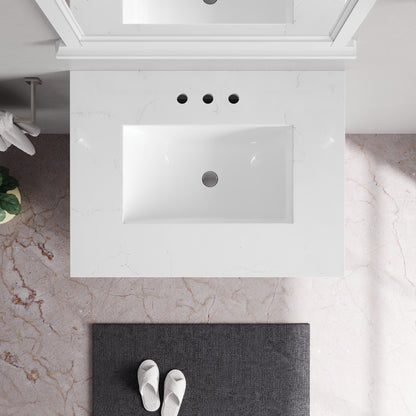 Britney 30 in. White Single Sink Bath Vanity with Carrara Quartz Top and Undermount Porcelain Sink - Bathroom Vanity by Eviva