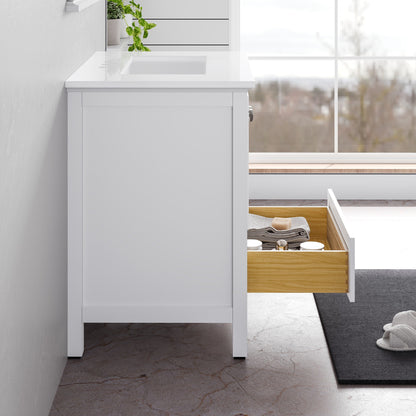 Britney 30 in. White Single Sink Bath Vanity with Carrara Quartz Top and Undermount Porcelain Sink - Bathroom Vanity by Eviva