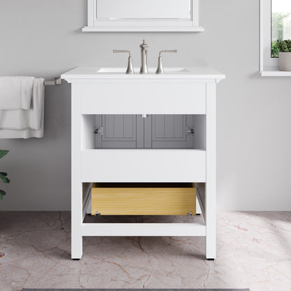 Britney 30 in. White Single Sink Bath Vanity with Carrara Quartz Top and Undermount Porcelain Sink - Bathroom Vanity by Eviva
