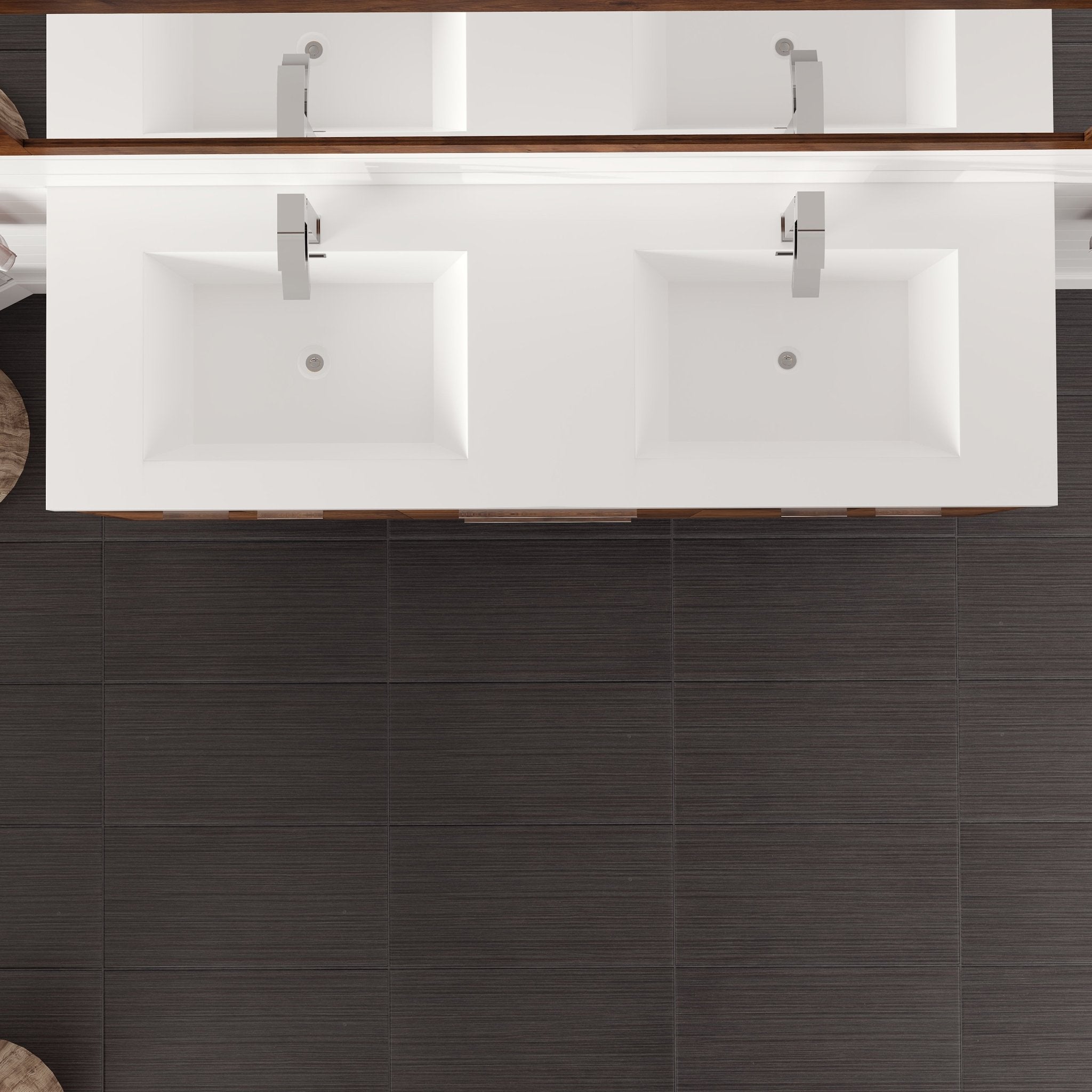 Lugano 60 in. Rosewood Wall Mount Double Sink Bath Vanity with Acrylic Top and Integrated Sinks - Bathroom Vanity by Eviva