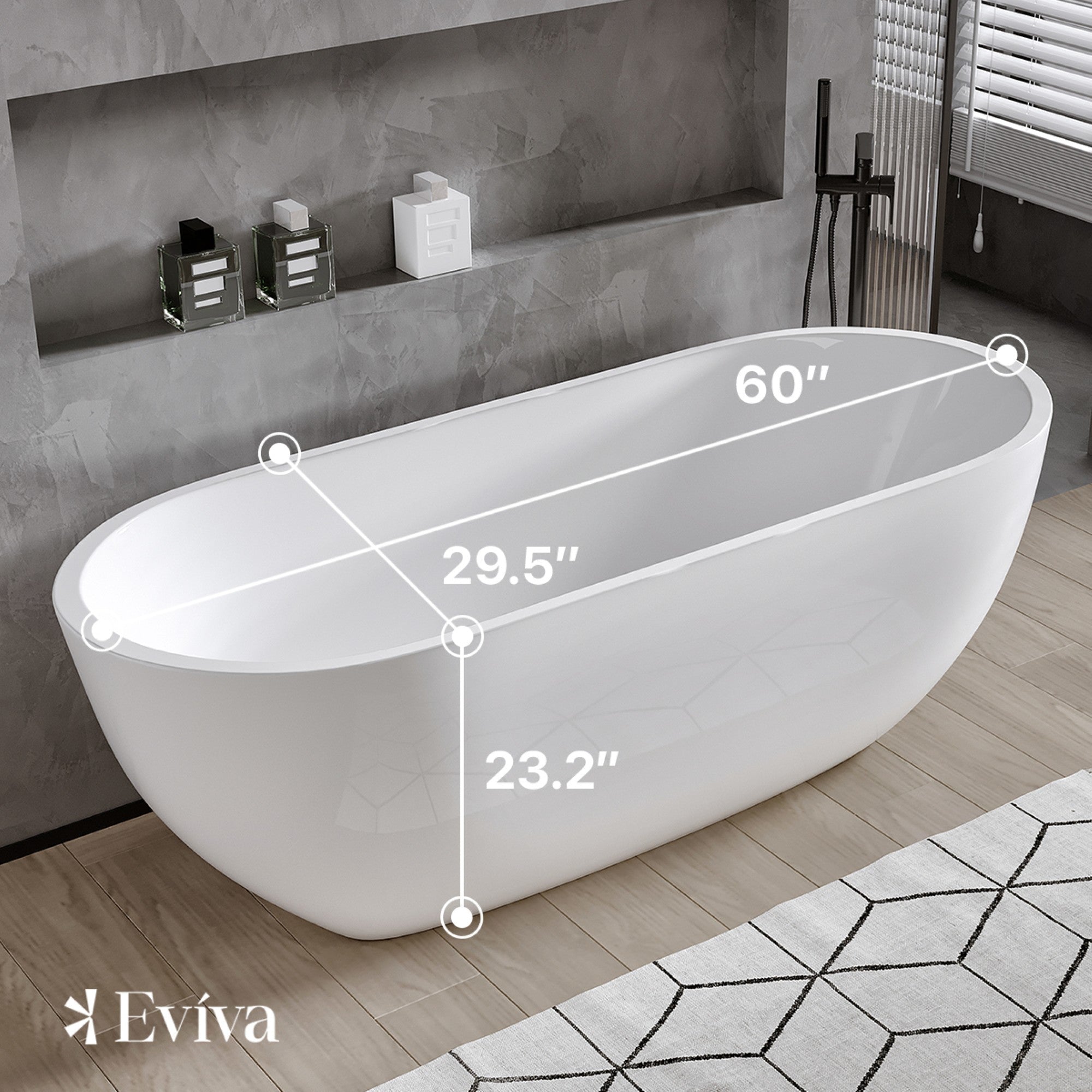 Eviva Clair 60" Glossy White Acrylic Freestanding Bathtub