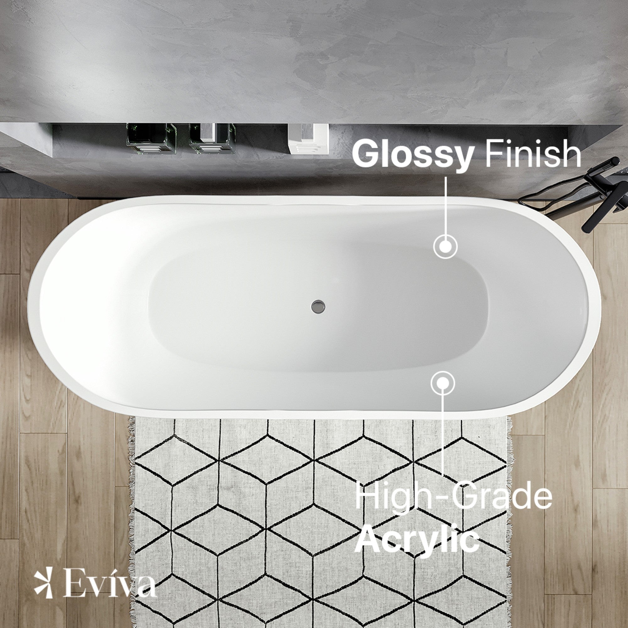 Eviva Clair 60" Glossy White Acrylic Freestanding Bathtub