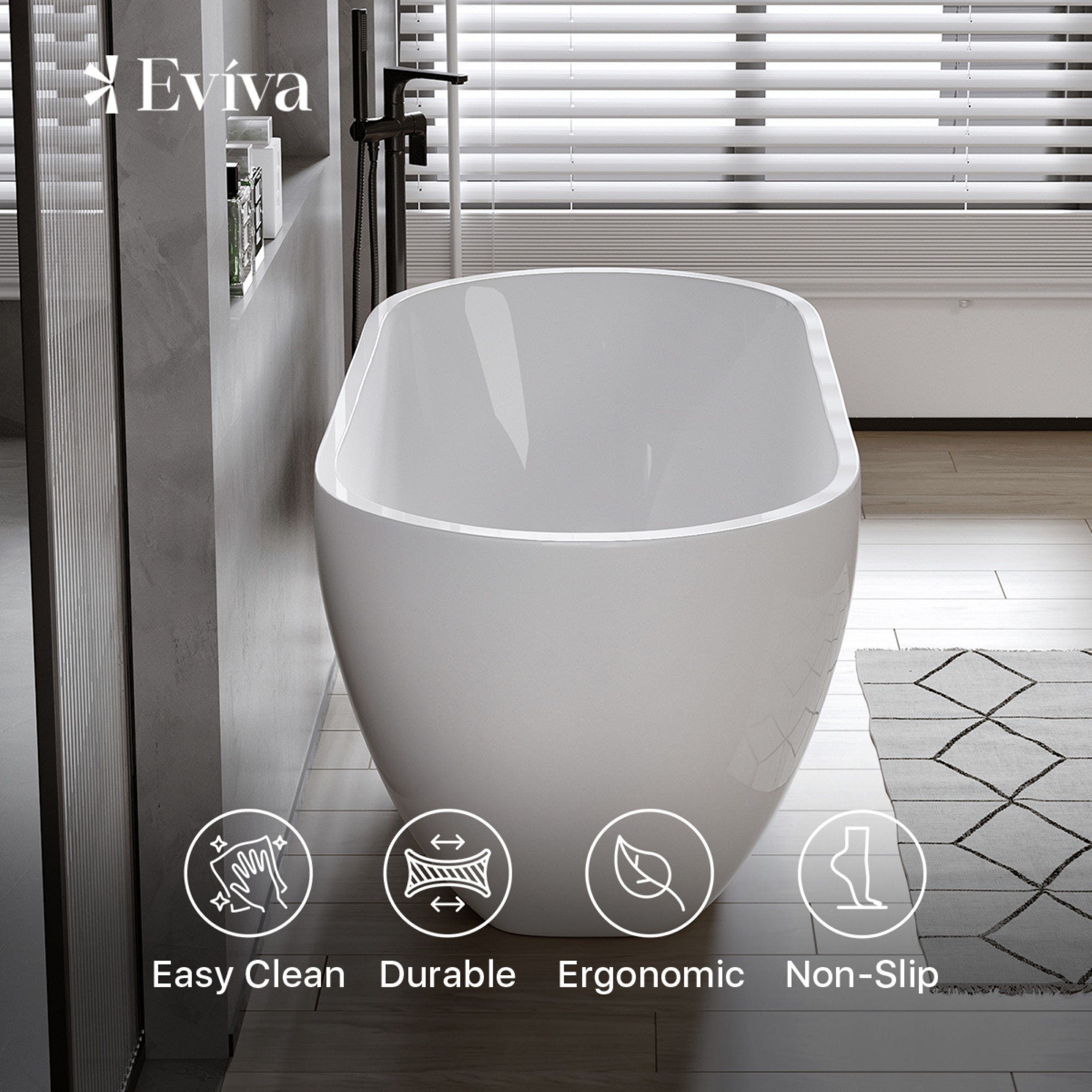 Eviva Clair 60" Glossy White Acrylic Freestanding Bathtub