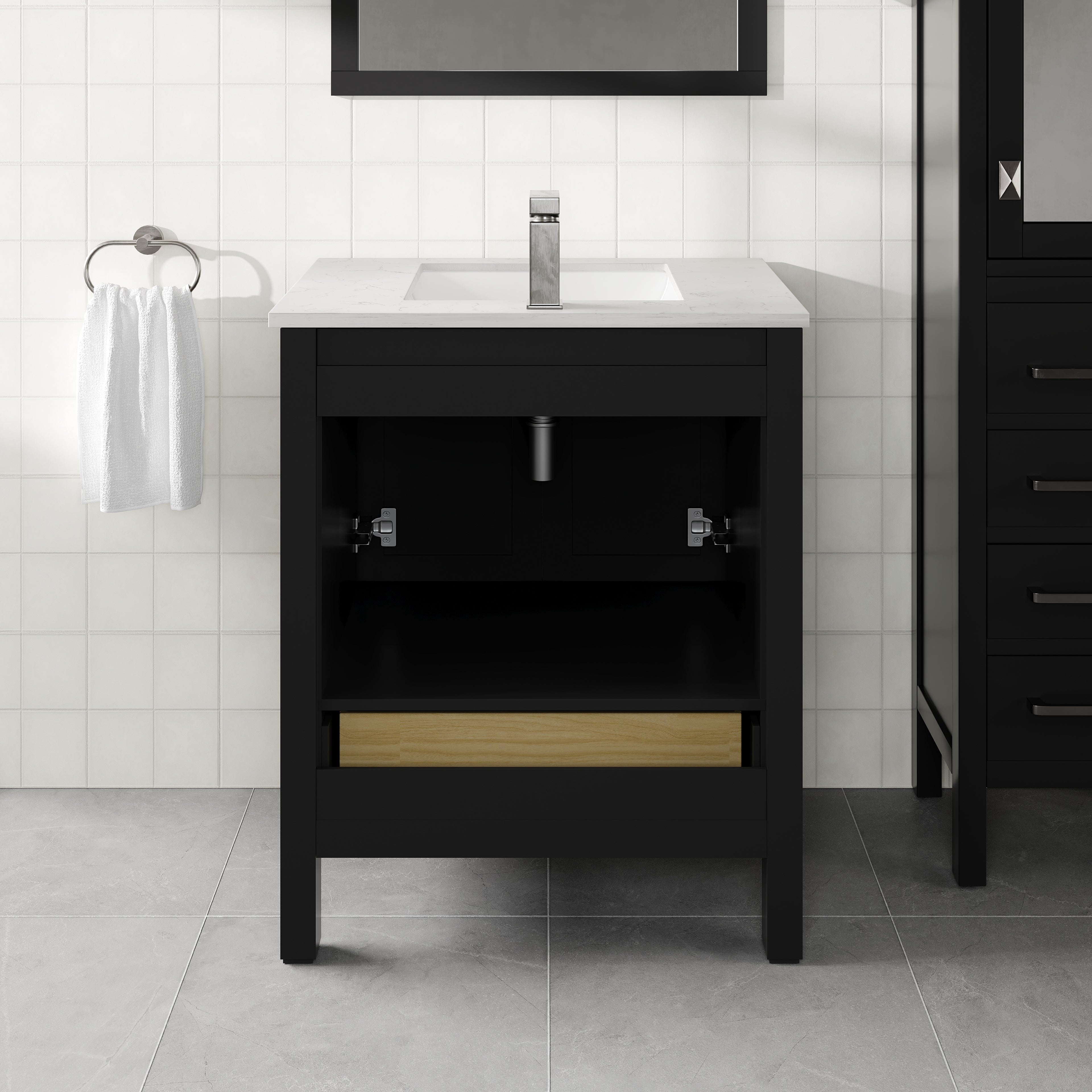 London 30 in. Espresso Single Sink Bath Vanity with Carrara Quartz Top and Undermount Porcelain Sink