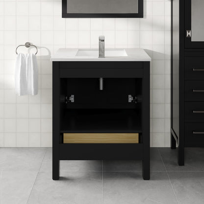 London 30 in. Espresso Single Sink Bath Vanity with Carrara Quartz Top and Undermount Porcelain Sink