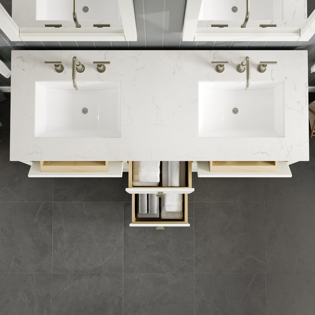 Artemis 72 in. White Double Sink  Bath Vanity with Engineered Top and Undermount Porcelain Sinks
