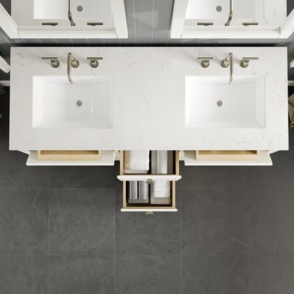 Artemis 72 in. White Double Sink  Bath Vanity with Engineered Top and Undermount Porcelain Sinks