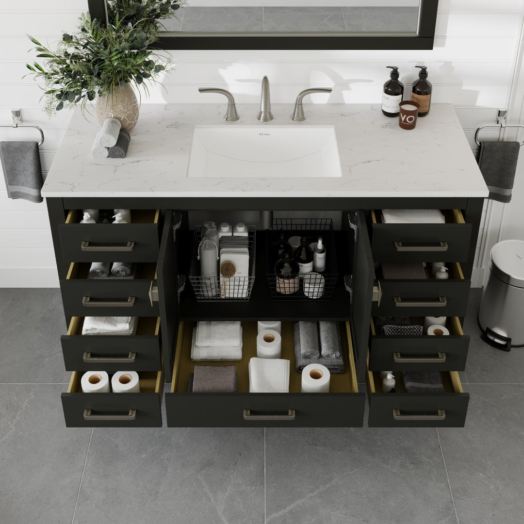 Aberdeen 54 in. Espresso Single Sink Bath Vanity with Carrara Quartz Top and Undermount Porcelain Sink