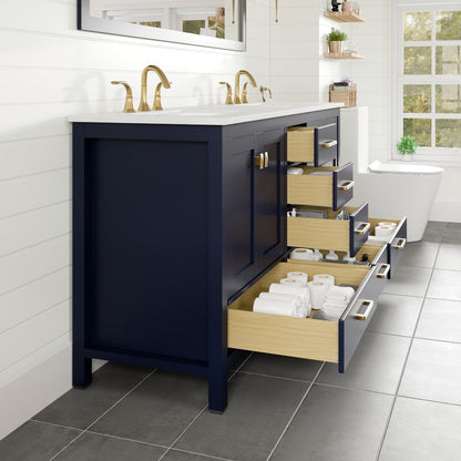 Aberdeen 78 in. Blue Double Sink  Bath Vanity with Carrara Quartz Top and Undermount Porcelain Sinks