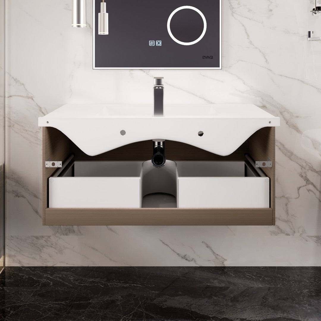 Orleans 38 in. Wenge Wall Mount Single Sink Bath Vanity with Porcelain Top and Integrated Sink