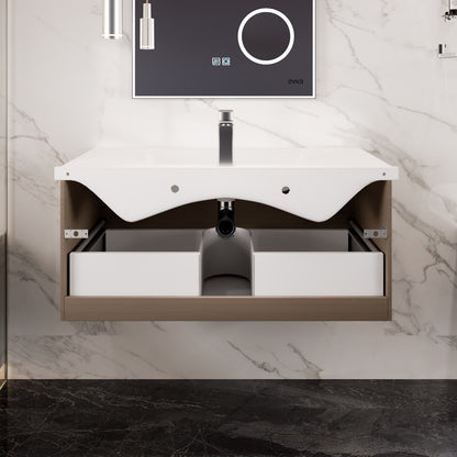 Orleans 38 in. Wenge Wall Mount Single Sink Bath Vanity with Porcelain Top and Integrated Sink