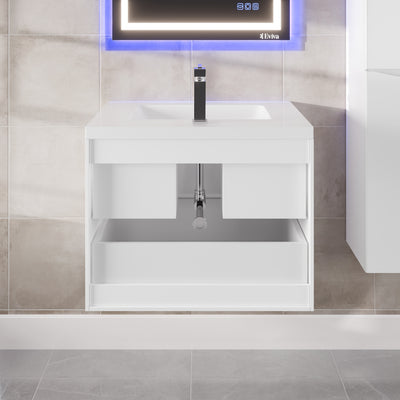 Glazzy 30"W x 19"D White Wall Mount Bathroom Vanity with White Acrylic Countertop and Integrated Sink