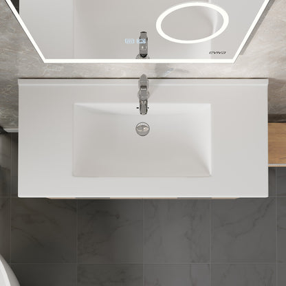 Orleans 38 in. Light Oak Wall Mount Single Sink Bath Vanity with Porcelain Top and Integrated Sink