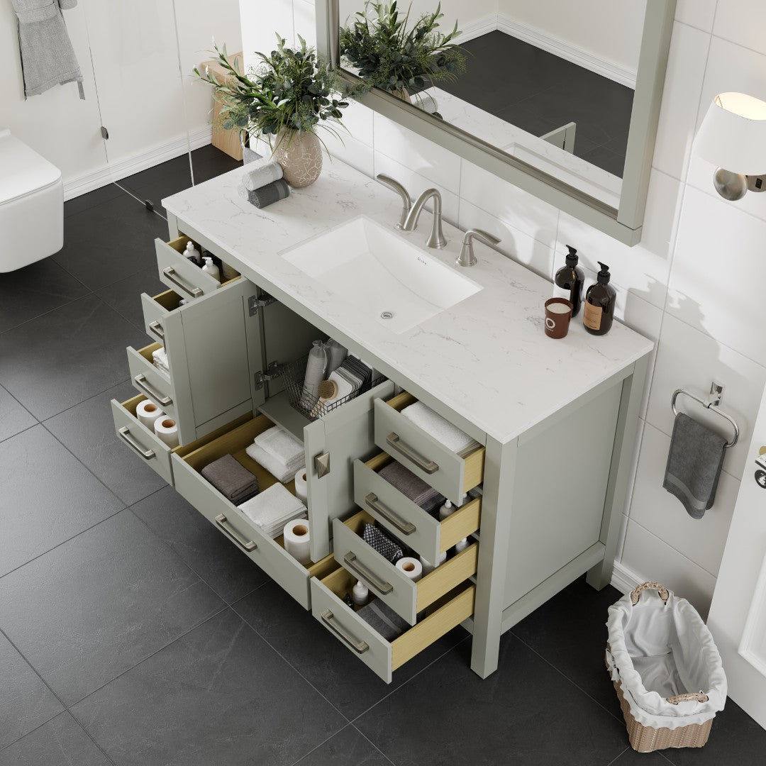 Aberdeen 54 in. Gray Single Sink Bath Vanity with Carrara Quartz Top and Undermount Porcelain Sink