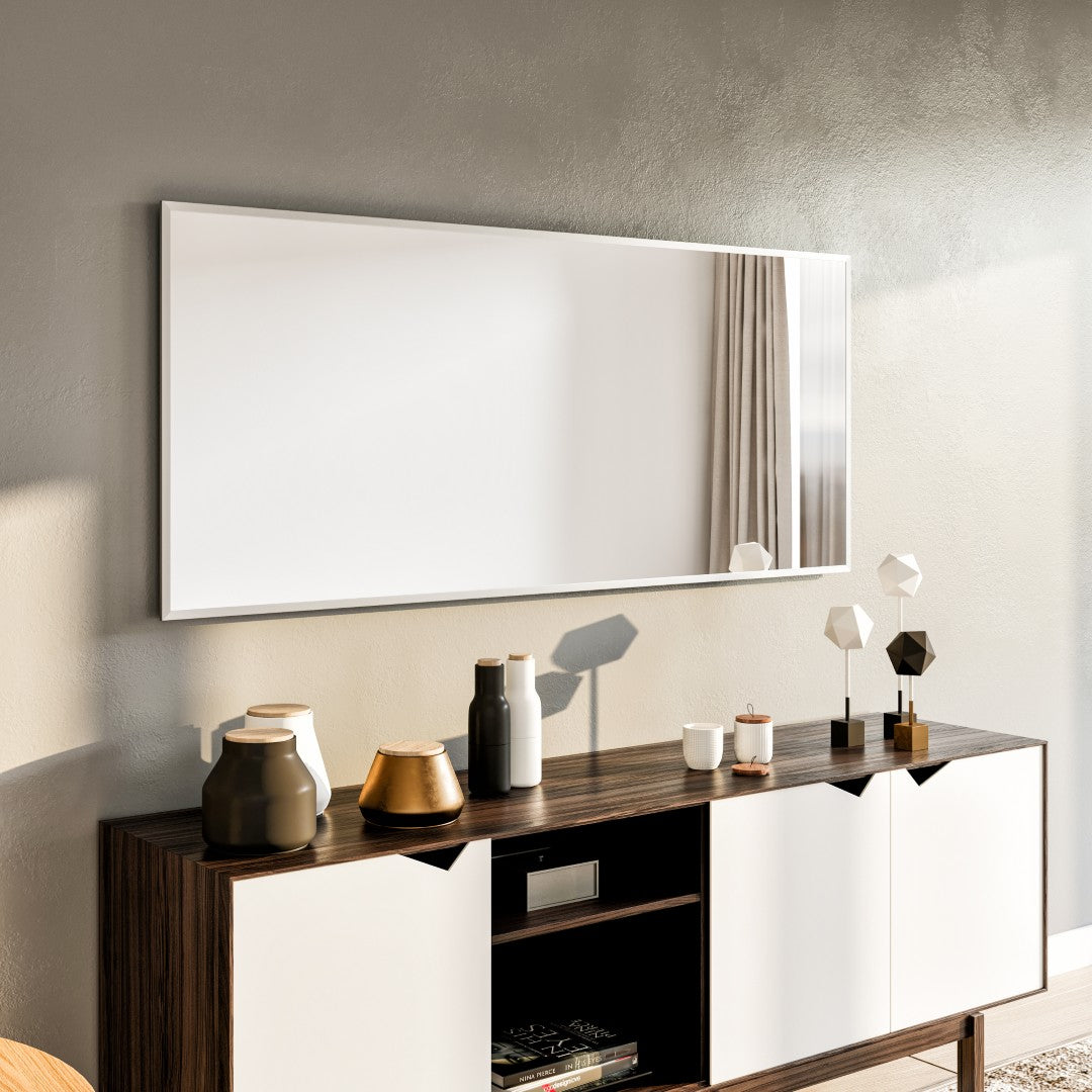 Eviva Sax 47" x 20" Rectangular Brushed Nickel Metal Framed Mirror